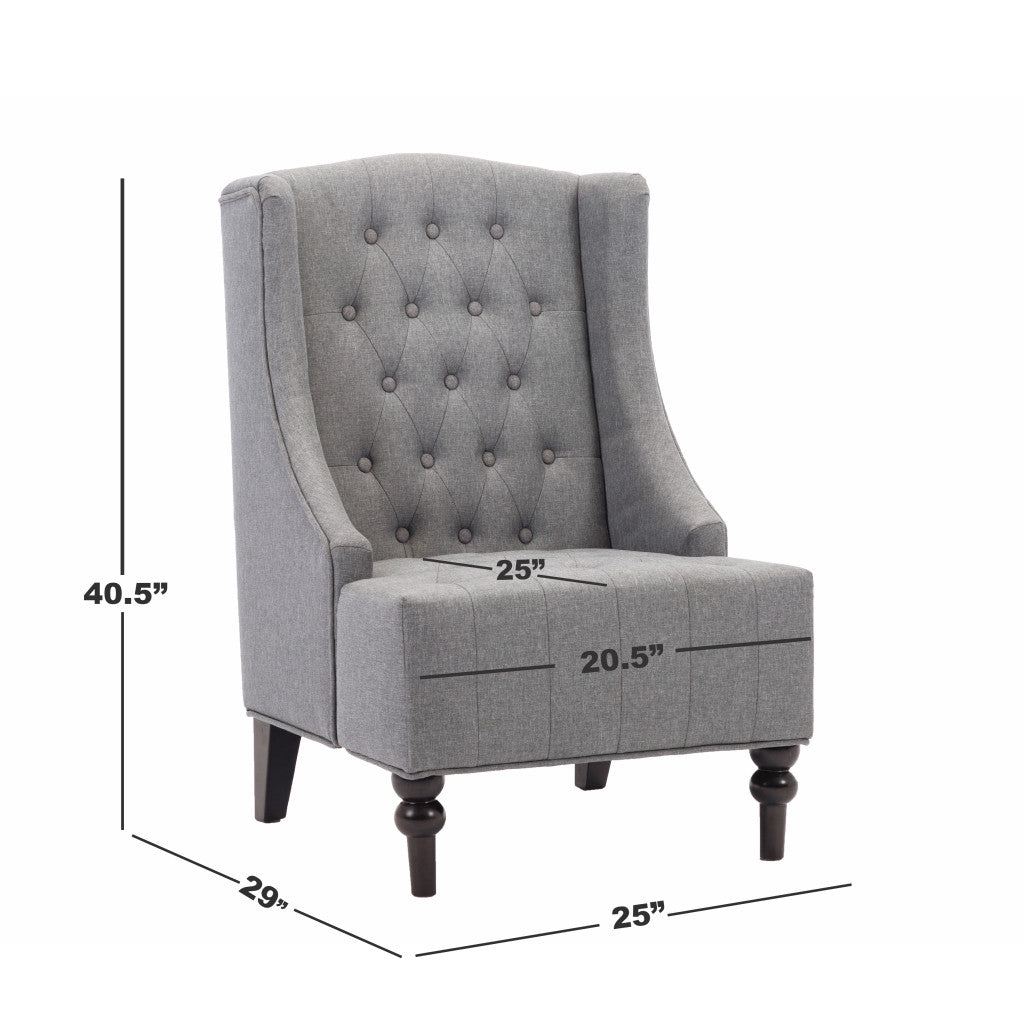 25" Gray And Black Upholstered Wingback Accent Chair