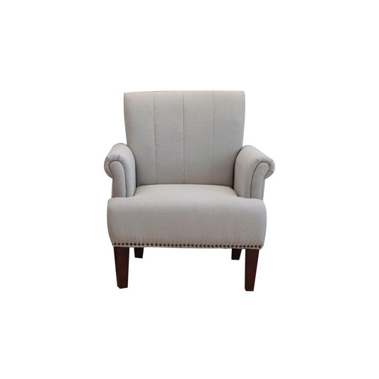 30" Light Gray and Brown Upholstered Arm Chair