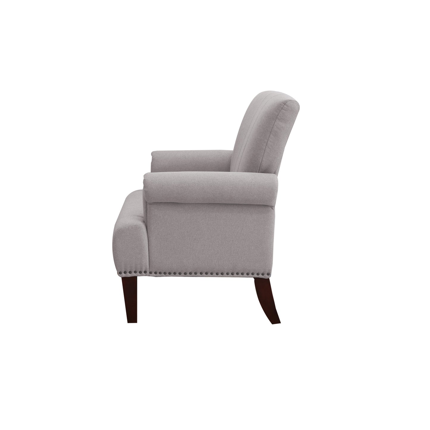 30" Light Gray And Brown Upholstered Arm Chair