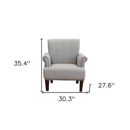 30" Light Gray and Brown Upholstered Arm Chair