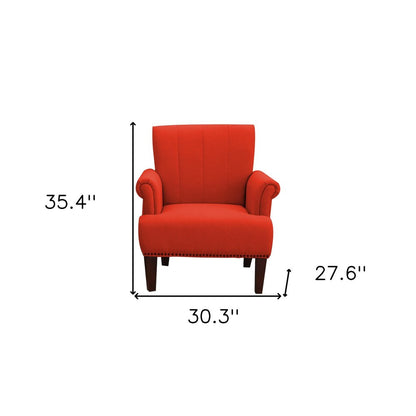 30" Orange and Brown Upholstered Arm Chair