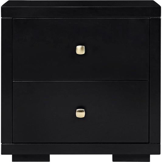 19" Black Solid and Manufactured Wood Two Drawer Nightstand