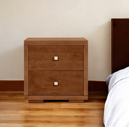 19" Light Brown Solid and Manufactured Wood Two Drawer Nightstand