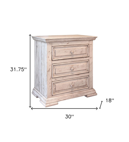 32" White Three Drawer Nightstand