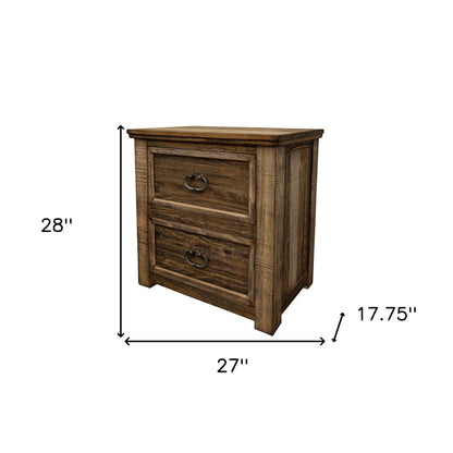 28" Wood Brown Two Drawer Nightstand