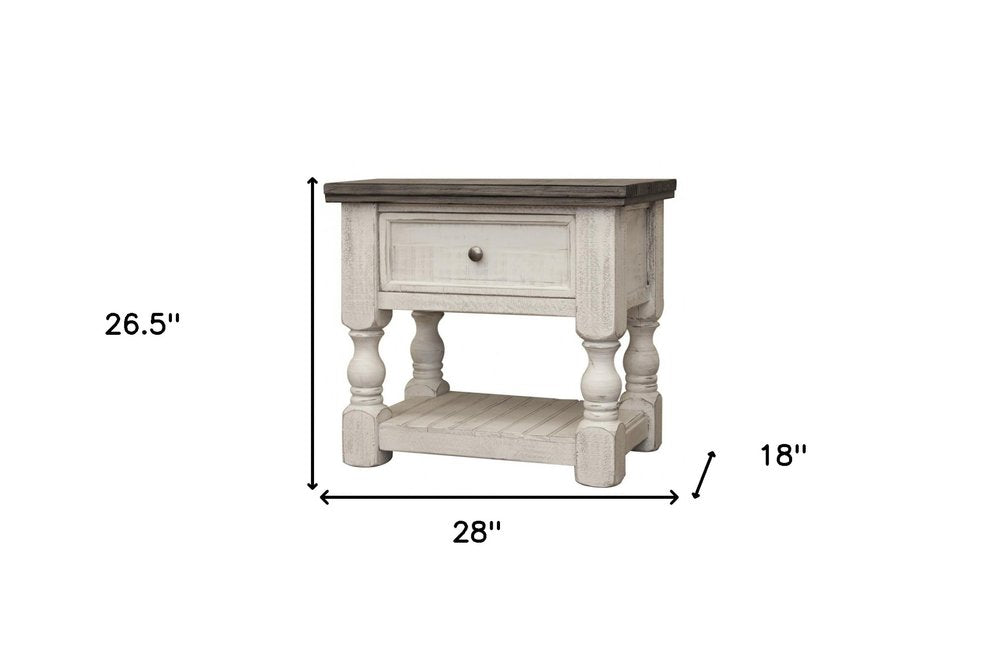 27" Ivory Solid Wood One Drawer Nightstand