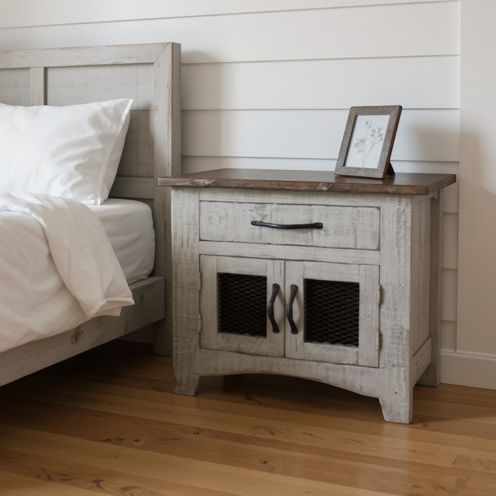 27" Gray Solid Wood One Drawer Nightstand