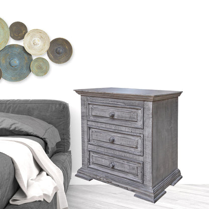 32" Gray Three Drawer Nightstand