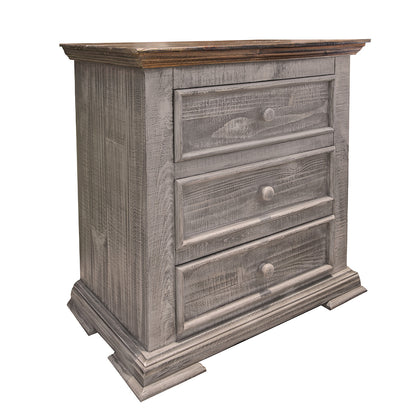 32" Gray Three Drawer Nightstand