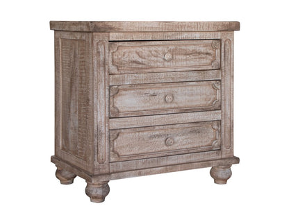 31" Brown Solid Wood Three Drawer Nightstand
