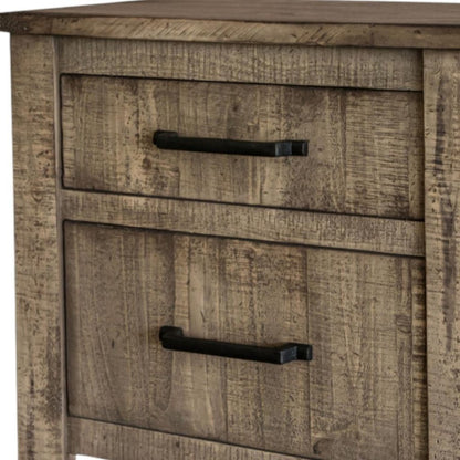 25" Brown Solid Wood Two Drawer Nightstand