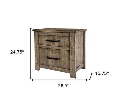 25" Brown Solid Wood Two Drawer Nightstand