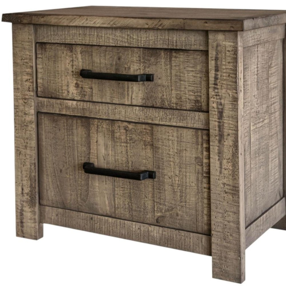 25" Brown Solid Wood Two Drawer Nightstand