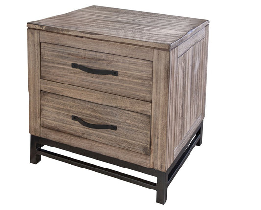 25" Brown Solid Wood Two Drawer Nightstand