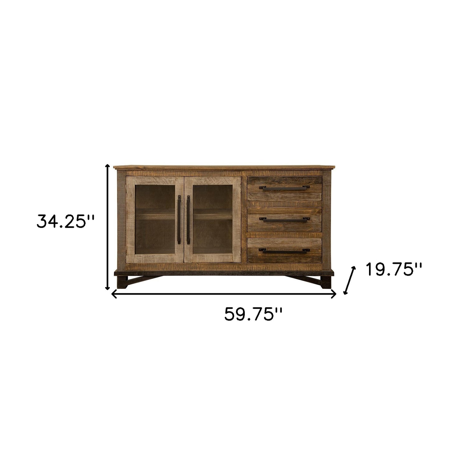 60" Brown Solid and Manufactured Wood Distressed Buffet Table