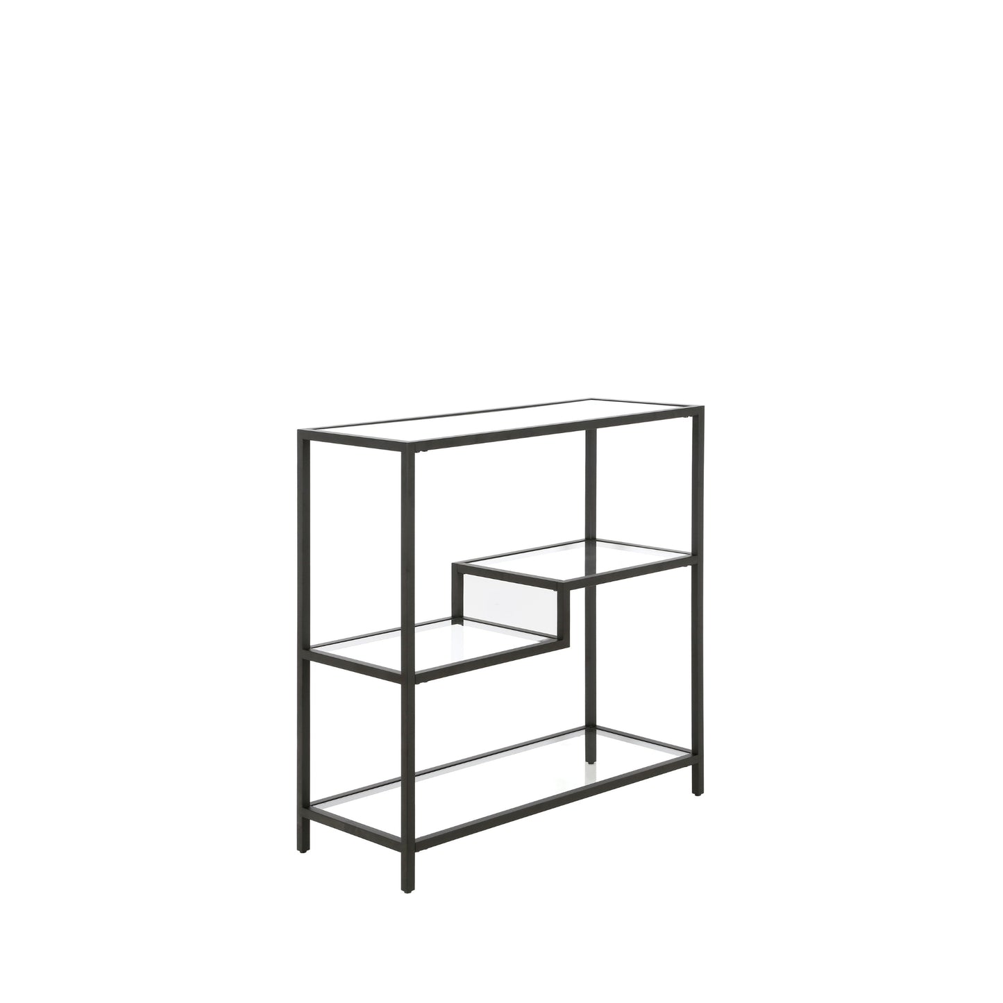 36" Black Metal And Glass Four Tier Etagere Bookcase