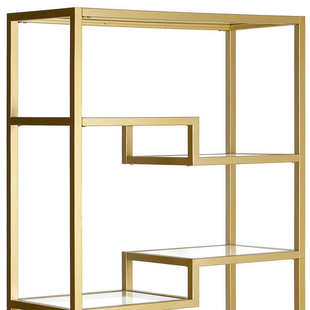 68" Gold Metal and Glass Seven Tier Etagere Bookcase