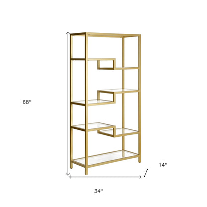 68" Gold Metal and Glass Seven Tier Etagere Bookcase