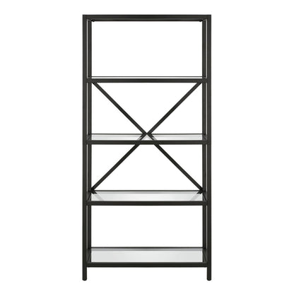 63" Black Metal and Glass Five Tier Etagere Bookcase