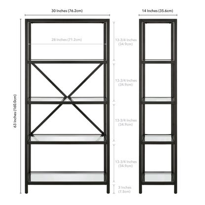 63" Black Metal and Glass Five Tier Etagere Bookcase