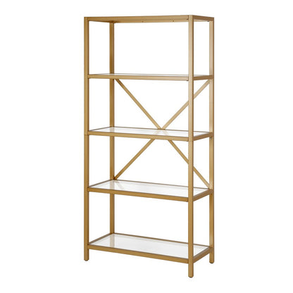 Gold Metal and Glass Five Tier Etagere Bookcase