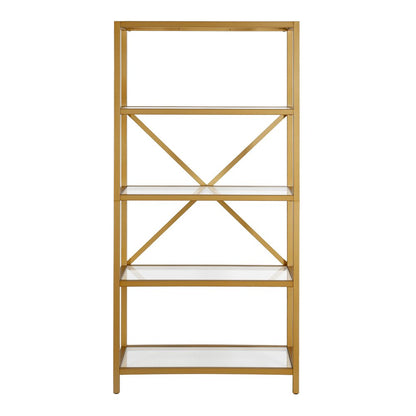 Gold Metal and Glass Five Tier Etagere Bookcase