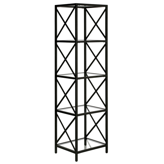 66" Black Metal And Glass Four Tier Etagere Bookcase