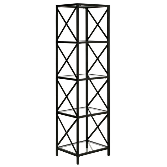 66" Black Metal And Glass Four Tier Etagere Bookcase