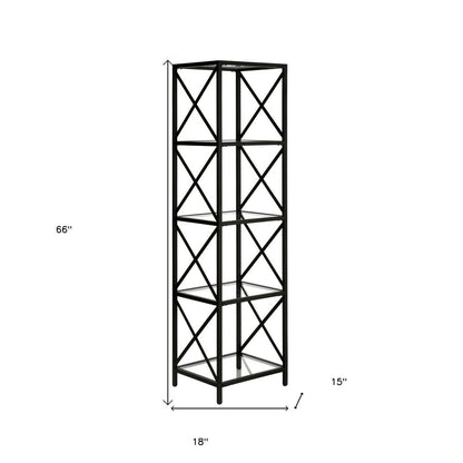 66" Black Metal And Glass Four Tier Etagere Bookcase