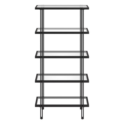 68" Black Metal And Glass Five Tier Standard Bookcase