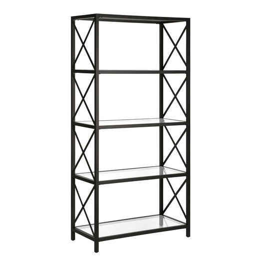 66" Black Metal and Glass Five Tier Etagere Bookcase