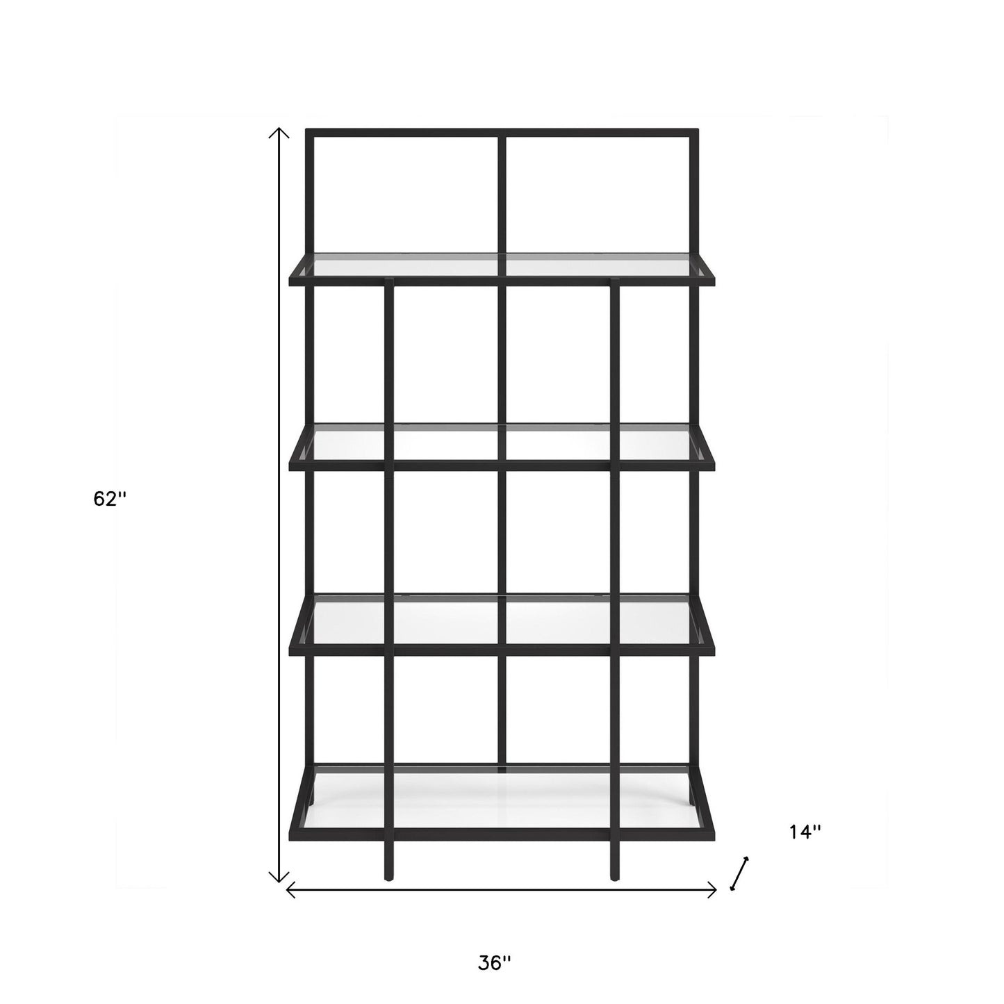 62" Black Metal And Glass Four Tier Etagere Bookcase