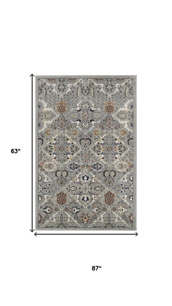 5' X 7' Green and Ivory Floral Power Loom Area Rug
