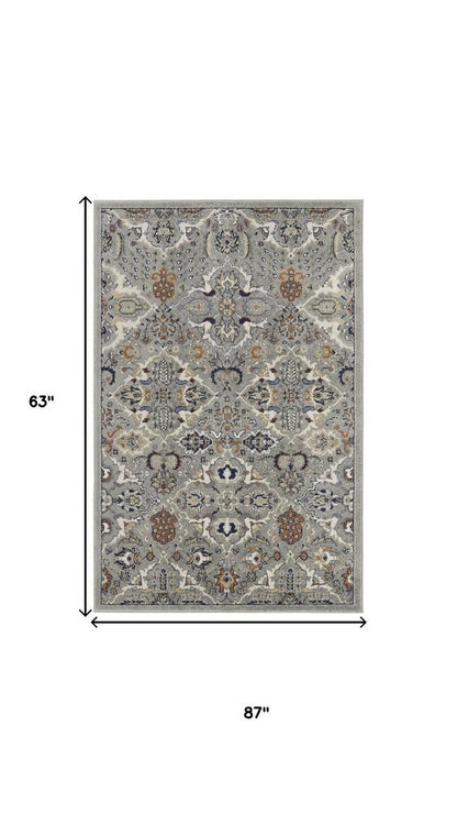 5' X 7' Green and Ivory Floral Power Loom Area Rug