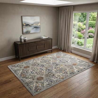 4' X 6' Green and Ivory Floral Power Loom Area Rug