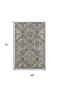 4' X 6' Green and Ivory Floral Power Loom Area Rug