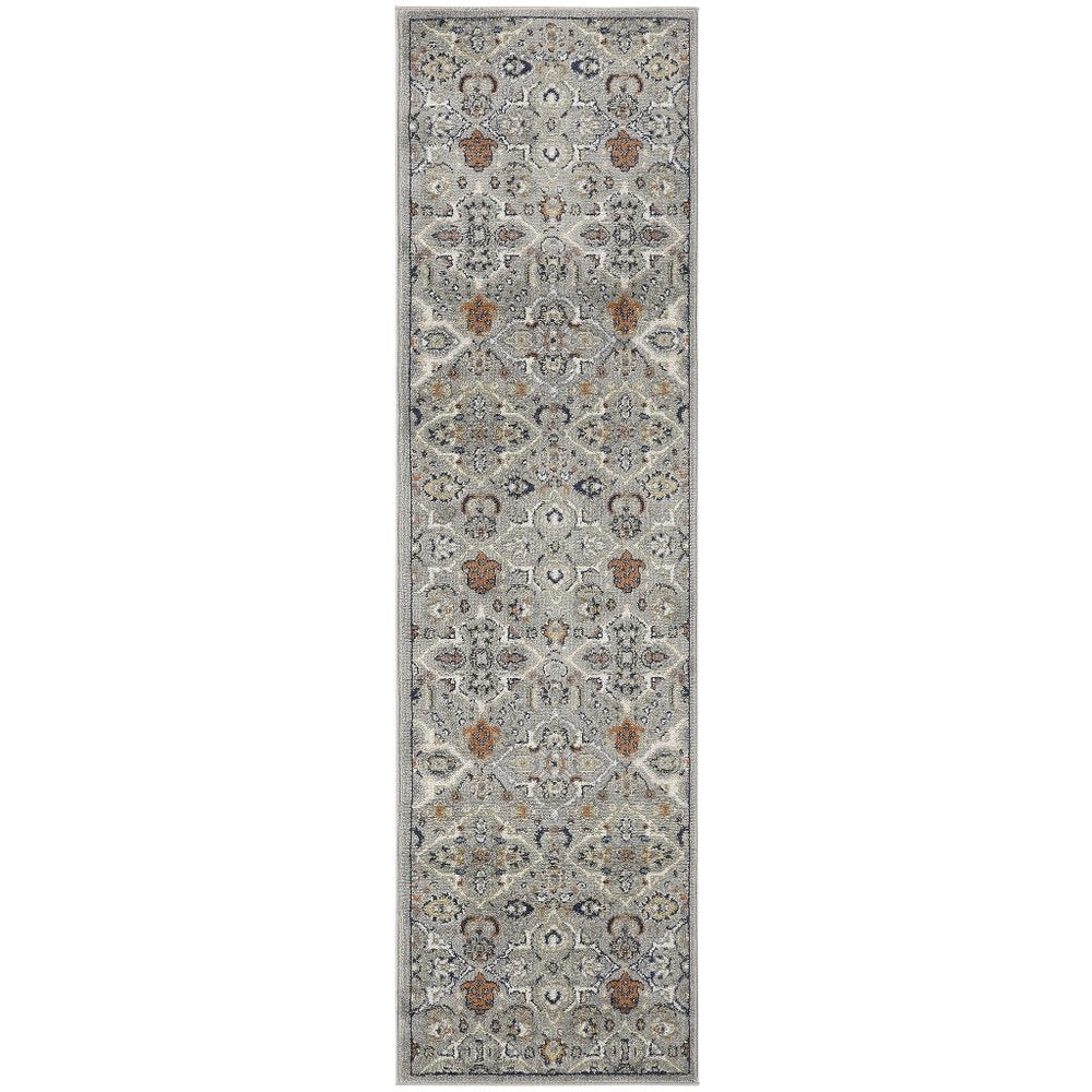 8' Green and Ivory Floral Power Loom Runner Rug