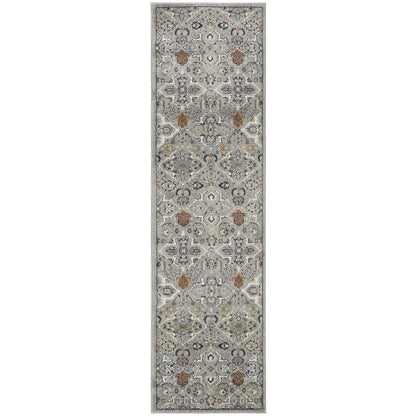 8' Green and Ivory Floral Power Loom Runner Rug