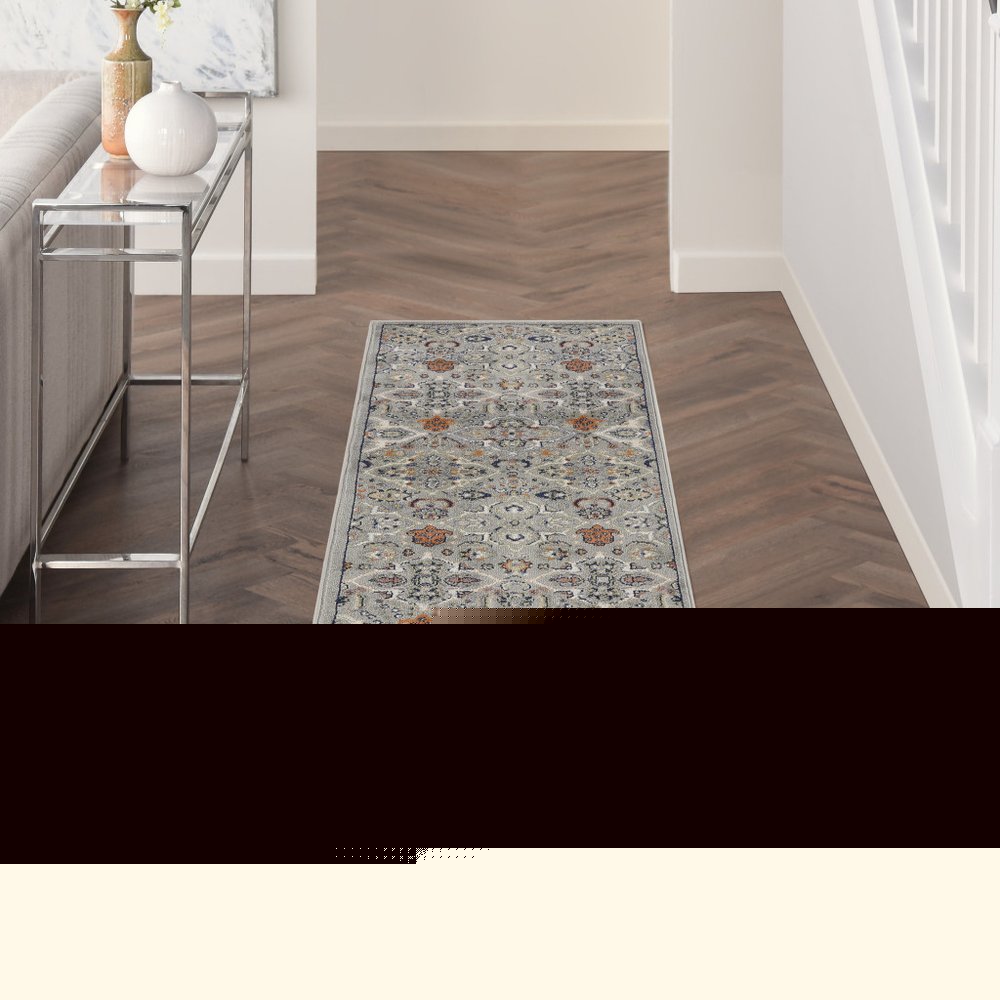 8' Green and Ivory Floral Power Loom Runner Rug