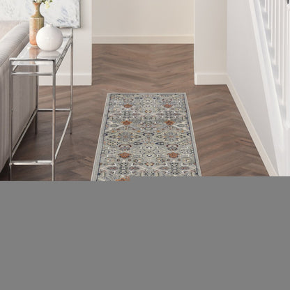 8' Green and Ivory Floral Power Loom Runner Rug