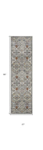 8' Green and Ivory Floral Power Loom Runner Rug
