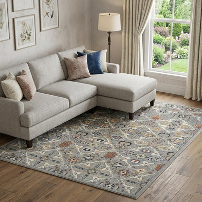 9' X 12' Green and Ivory Floral Power Loom Area Rug