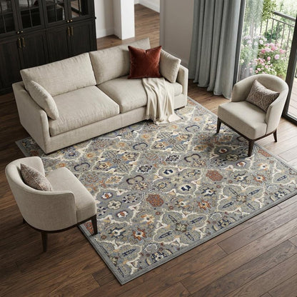 8' X 10' Green and Ivory Floral Power Loom Area Rug