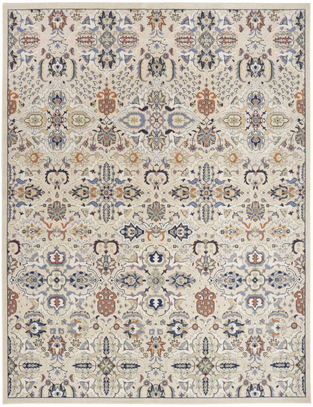 7' X 10' Green and Ivory Floral Power Loom Area Rug