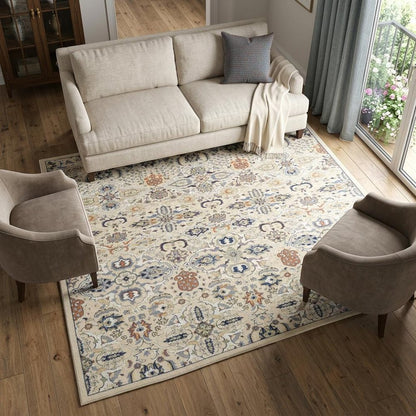 7' X 10' Green and Ivory Floral Power Loom Area Rug
