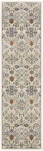 8' Green and Ivory Floral Power Loom Runner Rug