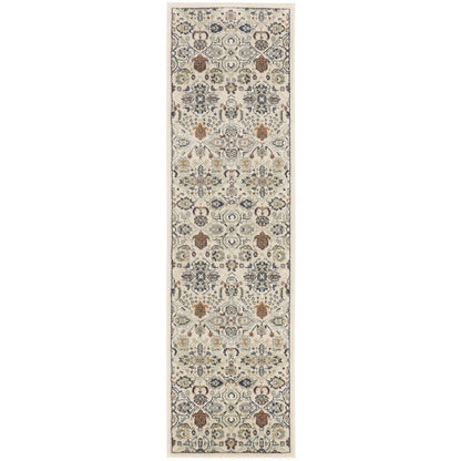 8' Green and Ivory Floral Power Loom Runner Rug