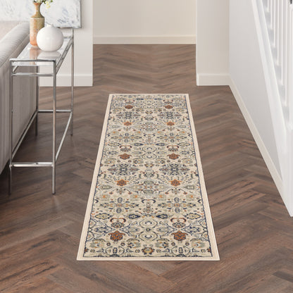 8' Green and Ivory Floral Power Loom Runner Rug