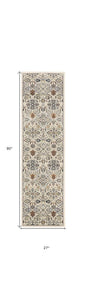 8' Green and Ivory Floral Power Loom Runner Rug
