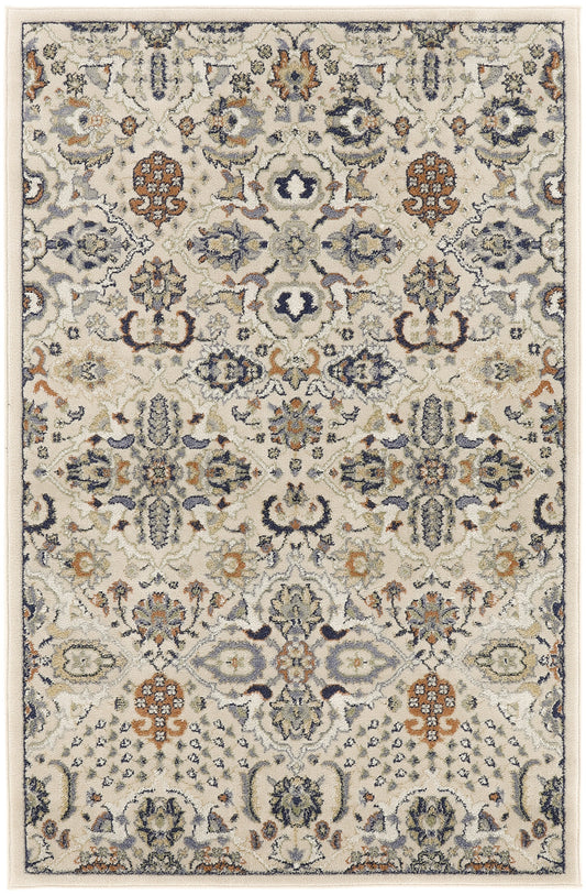 4' X 6' Green and Ivory Floral Power Loom Area Rug